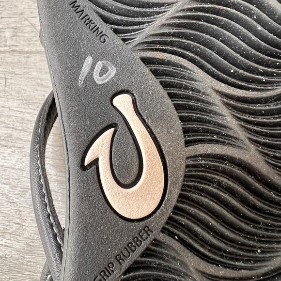 Olakai Sandals Womens Size 6/7 Black Tiare Strappy Full Grain Leather Slingback - Picture 8 of 10